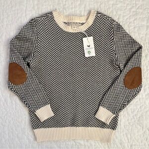 NWT Hope & Henry Boy’s Medium 10 Crewneck Sweater Herringbone Elbow Patch Gray